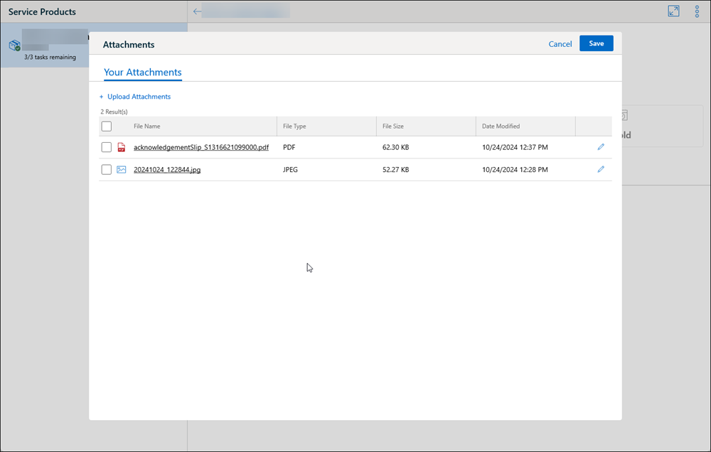 Attachment List for a Task in Go for Windows