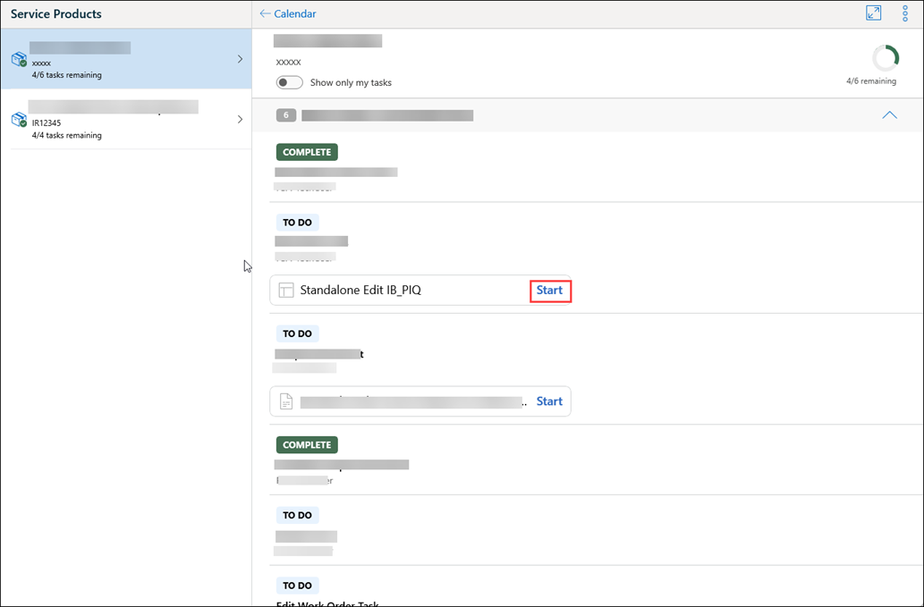 Update Work Order or Installed Product from Task List View