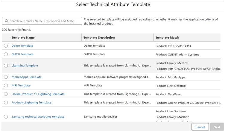 Select Technical Attribute Template Select Technical Attribute Template