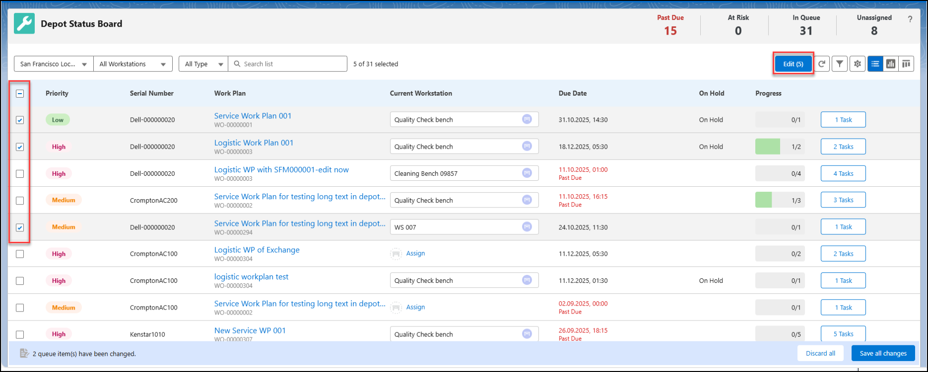 Using Edit Button to Edit Multiple Queue Items in List View