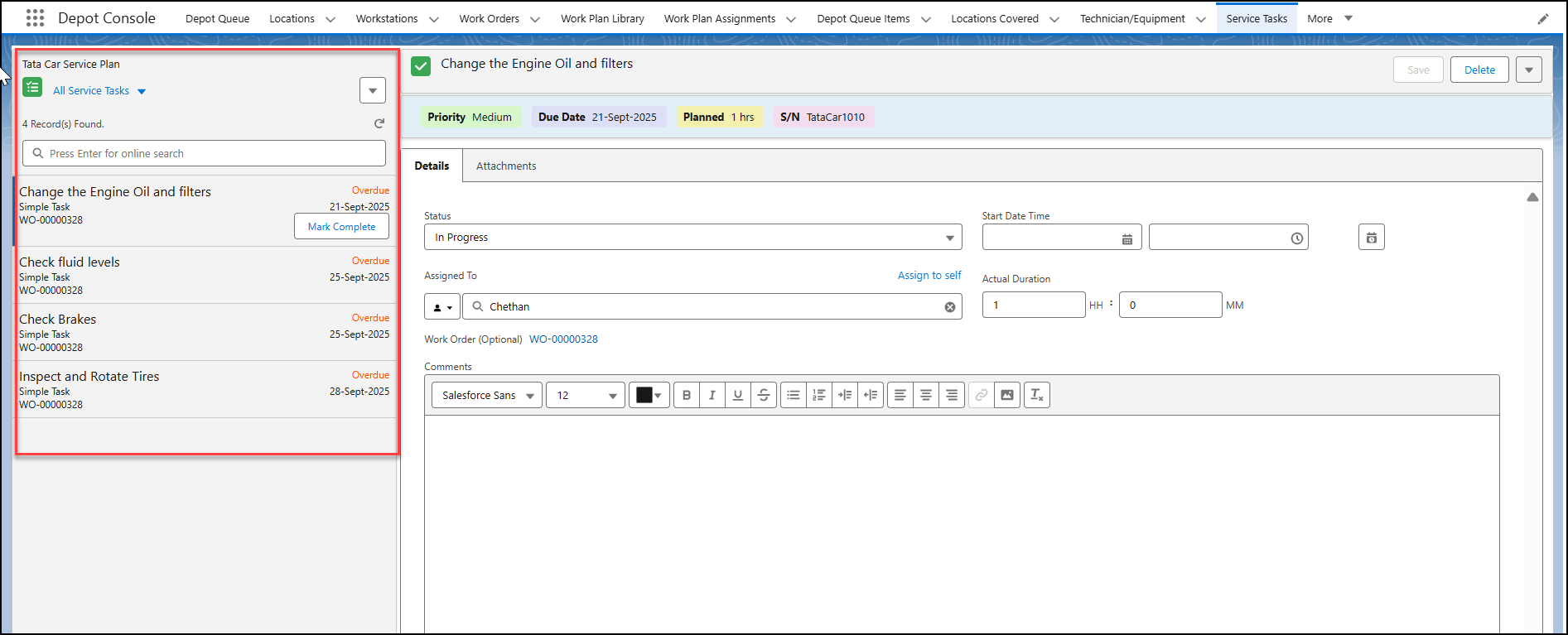 View Task List Page on Service Tasks Tab View Task List Page on Service Tasks Tab