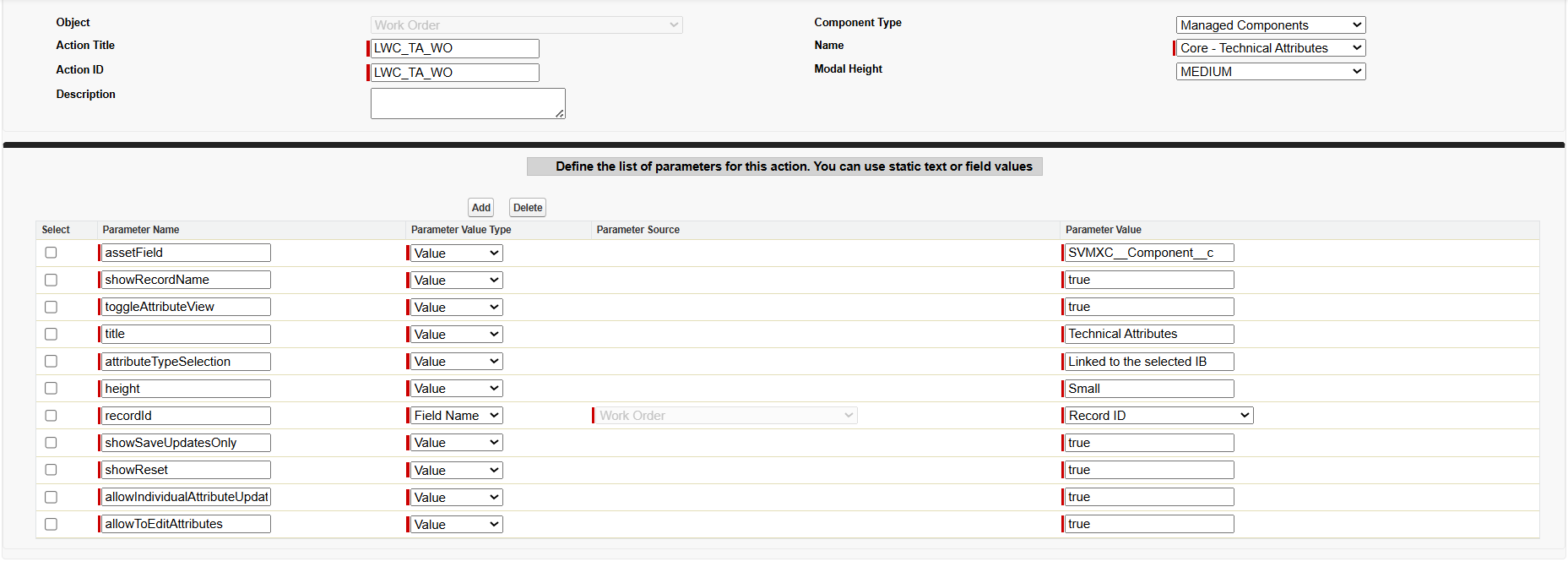 Work Order Parameters Work Order Parameters