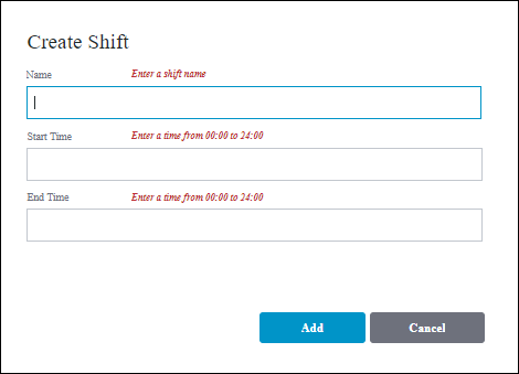 Create Shift screen