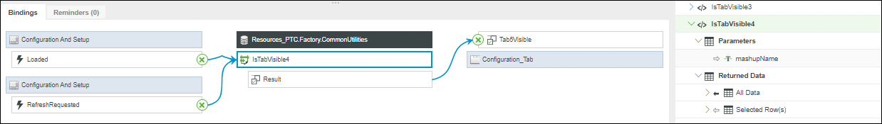 Screenshot showing service output bound to a configuration tab property