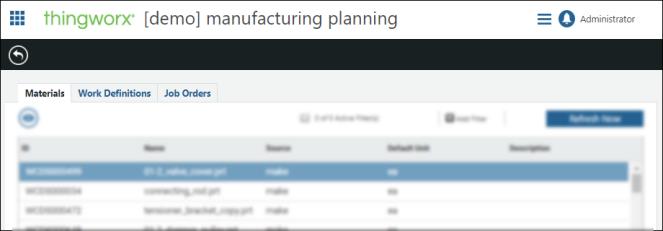 Manufacturing Planning main page.