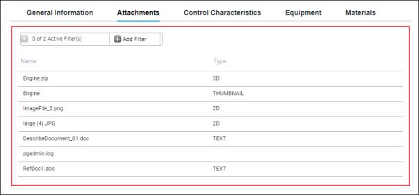 Attachments tab for an operation (child work definition).