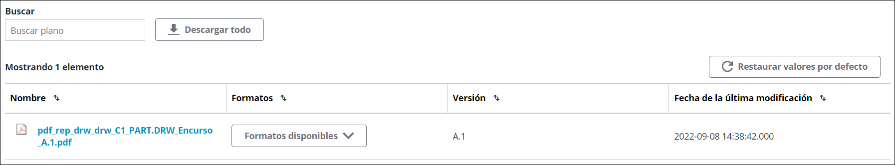 captura de pantalla de componente Planos de la tarea Visualizar planos
