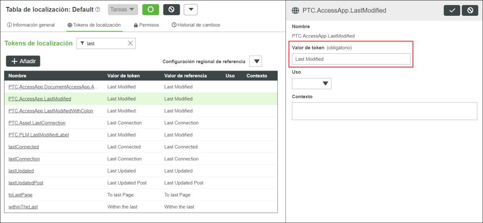 Tabla de localización por defecto