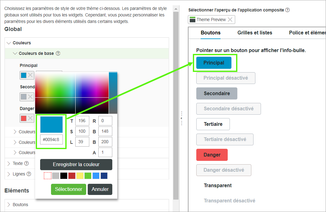 Onglet Style de Mashup Builder