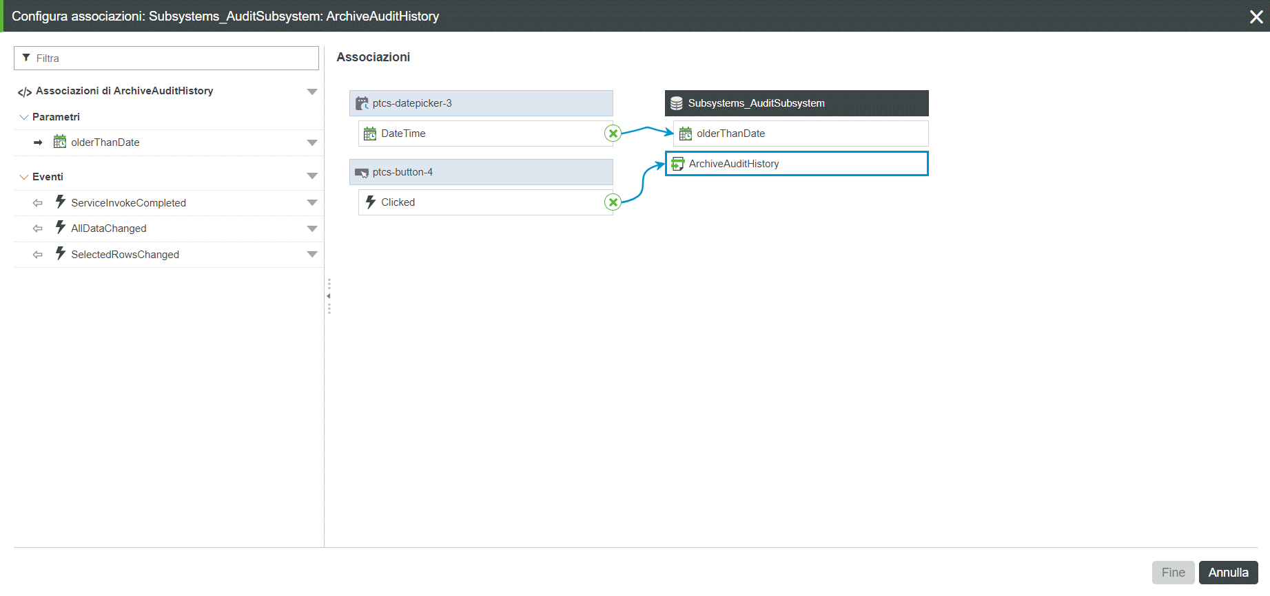 Finestra di dialogo Configura servizio