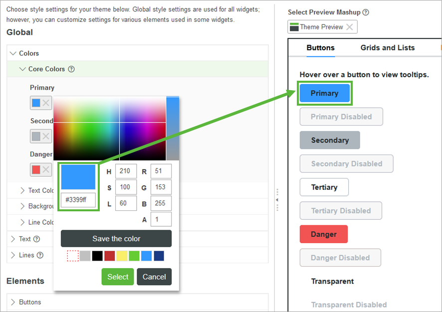 Mashup Builder Style Tab