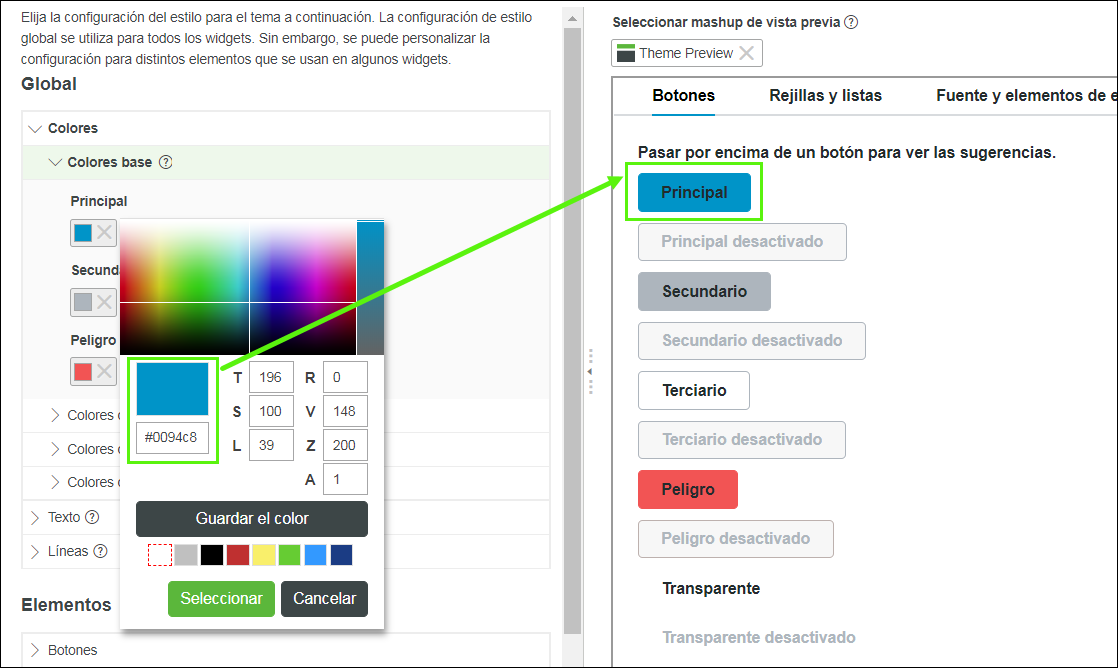 Ficha de estilo de Mashup Builder
