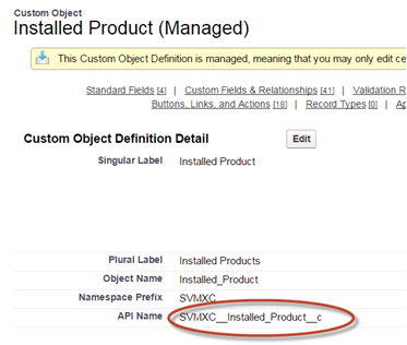 API Name field on Installed Products object
