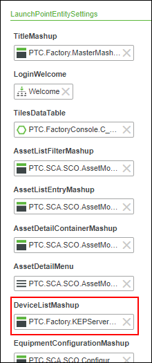 Screenshot of the LaunchPointEntitySettings, with the DeviceListMashup field highlighted.