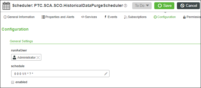 Historical data purge scheduler, Configuration page.