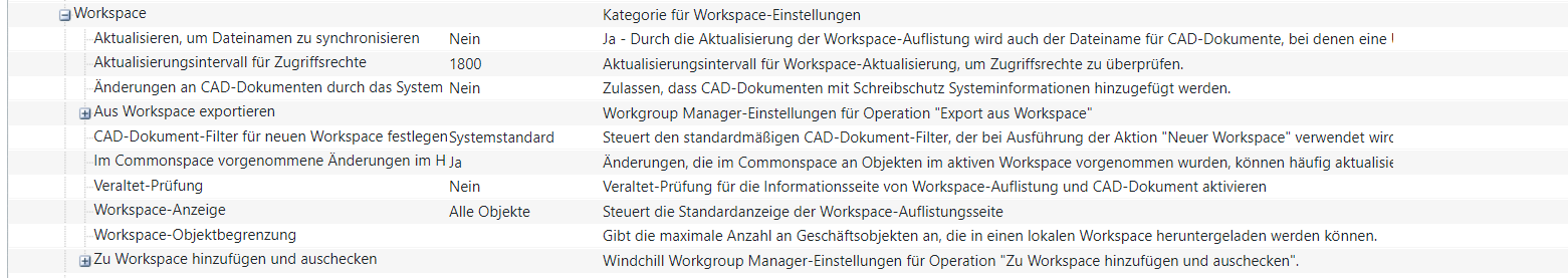 Neue Einstellung "CAD-Dokumentfilter für neuen Workspace festlegen"
