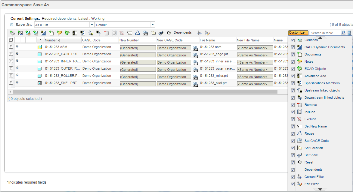 Customizing Save As action user interface