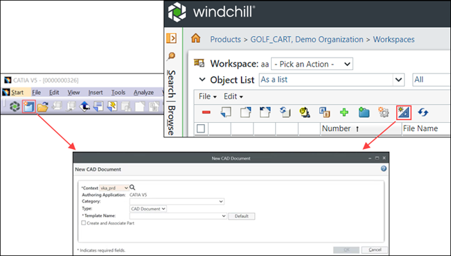 New CAD Document action from CATIA V5 and WWGM