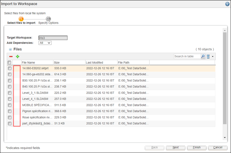 Import to workspace window