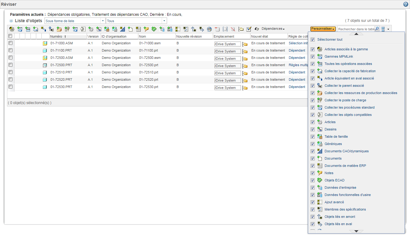 Personnalisation de l'interface utilisateur de l'action Réviser