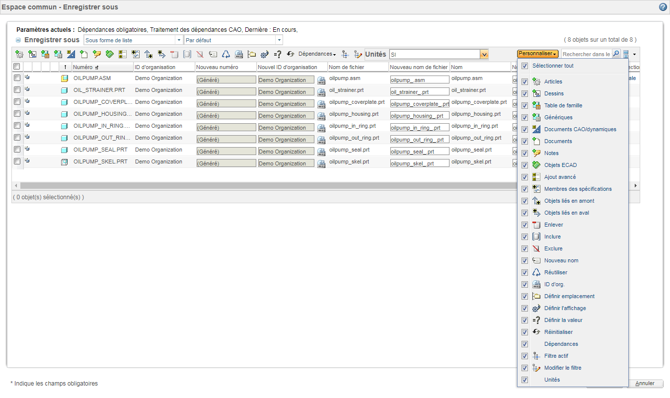 Personnalisation de l'interface utilisateur de l'action Enregistrer sous