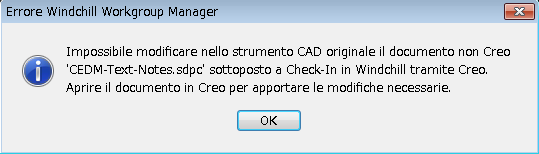 Avvertenza nello strumento CAD