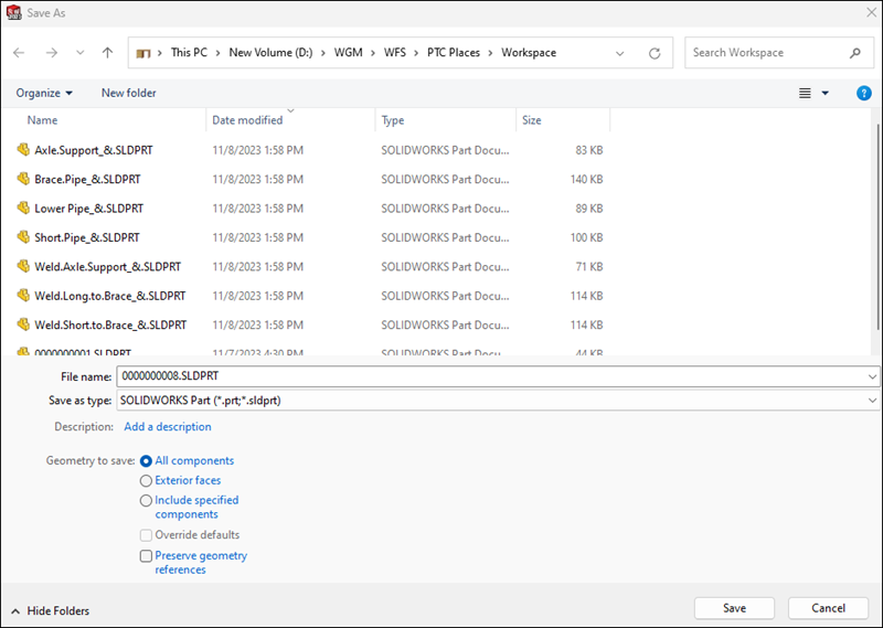 SOLIDWORKS Save As 視窗