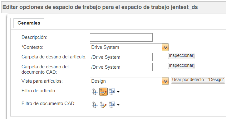 Filtro de artículos de especificación de configuración