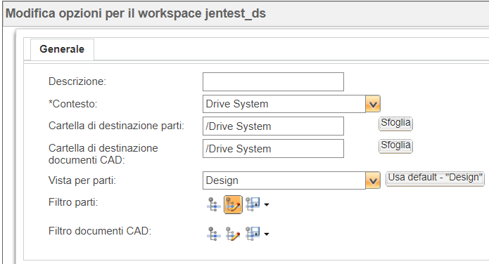 Filtro parti della specifica di configurazione