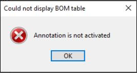 Could not display BOM table error