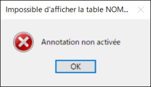 Message d'erreur Impossible d'afficher la table NOMENC