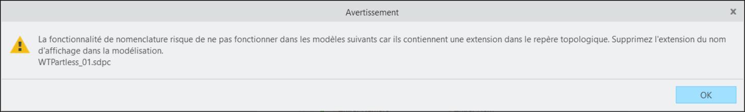 Message d'erreur d'extension dans le nom affiché dans Modeling