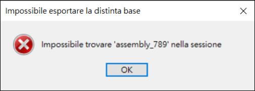 Errore Impossibile esportare la distinta base