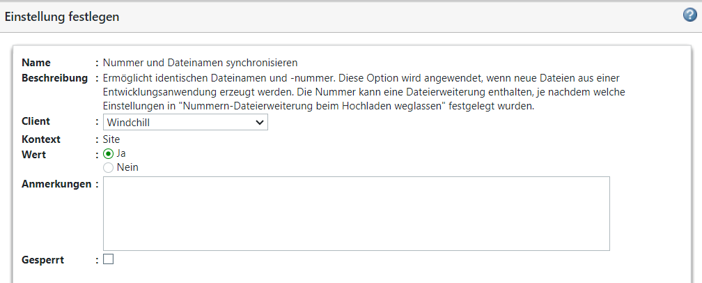 Fenster "Nummer und Dateinamen synchronisieren"