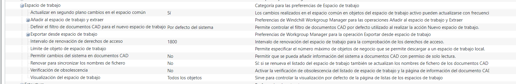 Nueva preferencia Definir el filtro de documentos CAD para el nuevo espacio de trabajo