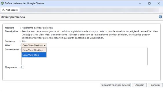 Definir preferencia para definir la Plataforma de visor preferida