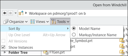 Sort By menu in Open from Windchill