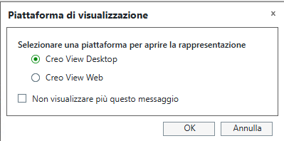 Selezione della piattaforma di visualizzazione Apri in Creo View