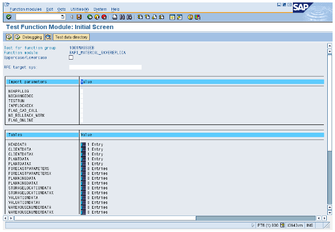 SAP Function Module Tester Initial Screen: Single Test