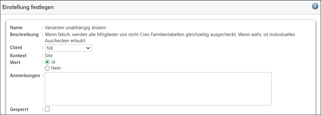 Fenster "Varianten unabhängig ändern"