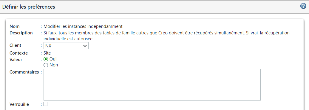 Fenêtre Modifier les instances indépendamment