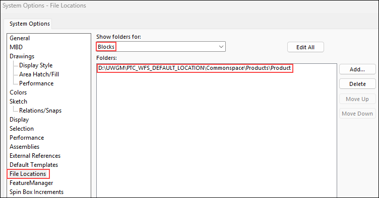 SOLIDWORKS System Options window