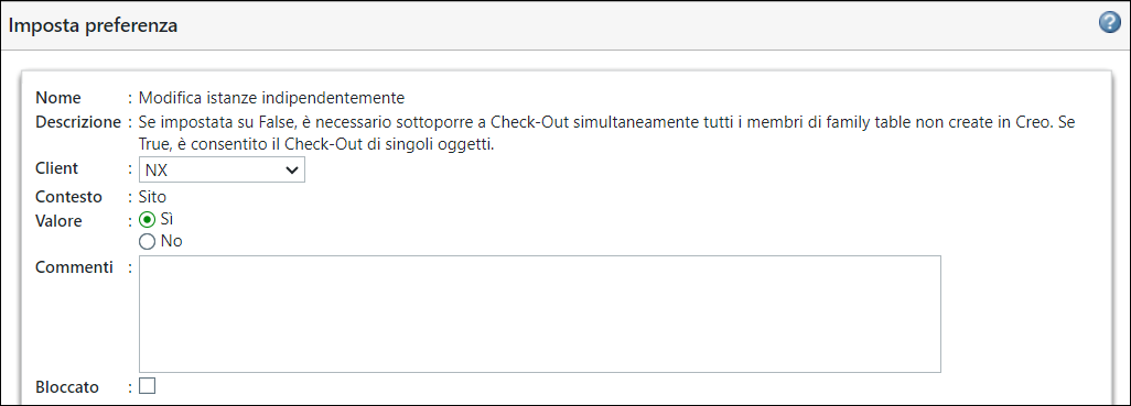 Finestra Modifica istanze indipendentemente