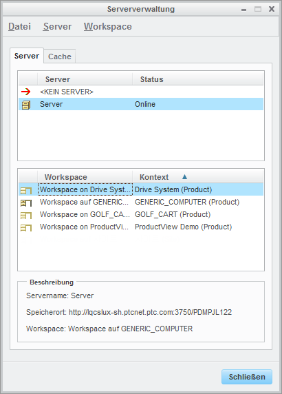 Fenster "Serververwaltung"