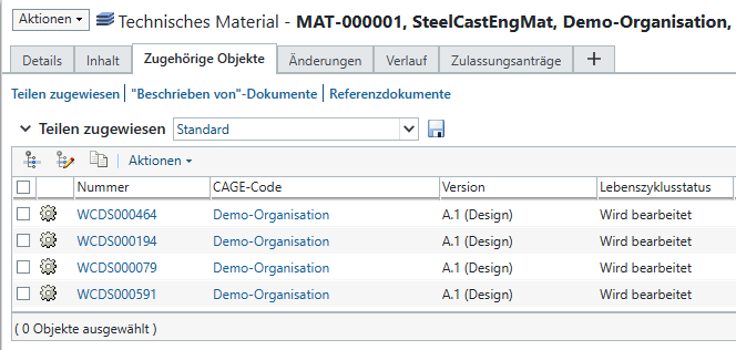 Tabelle "Teilen zugewiesen"