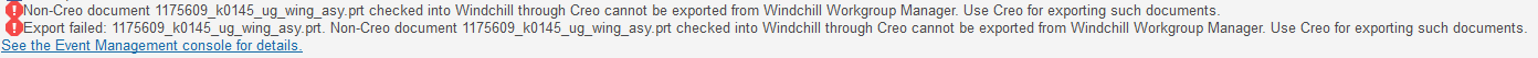 Export Error in message area