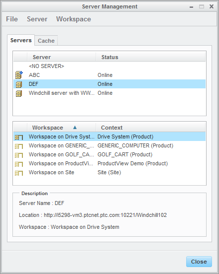 Server Management window