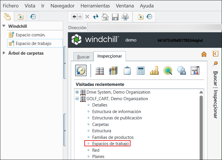 Workspace selection under browse tab