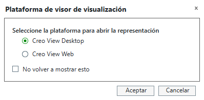 Selección de plataforma de visor de Abrir en Creo View