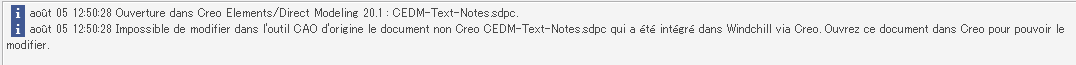 Avertissement dans la zone de message